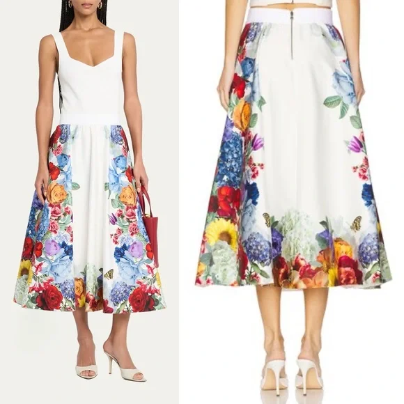 Alice + Olivia Earla Floral Flare Midi Skirt Garden Brunch Size 10 NWT - Picture 4 of 15